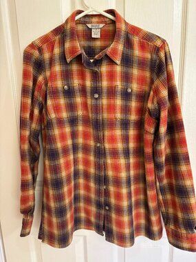 Duluth Trading Orange and gray Plaid Flannel Size M